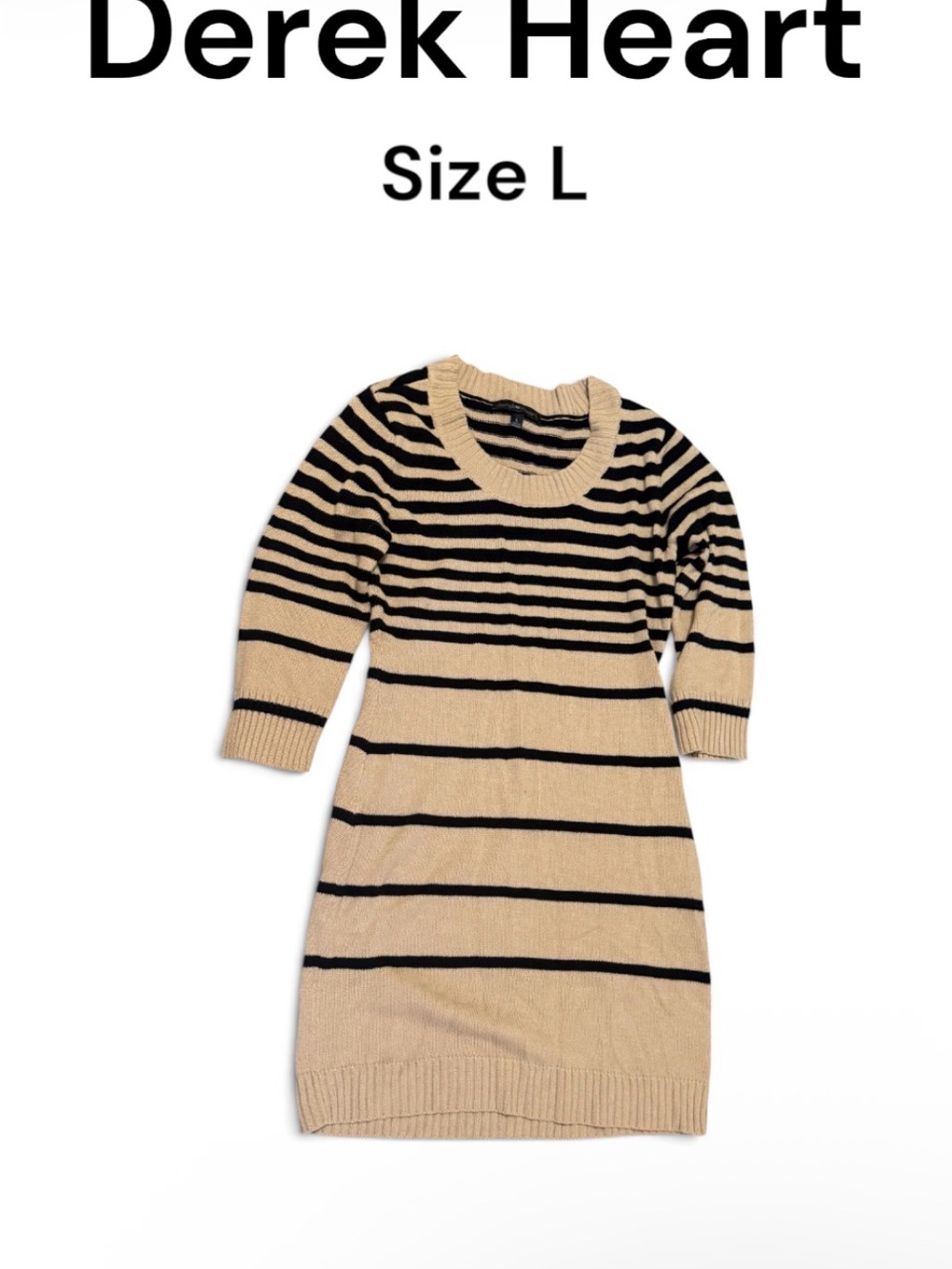 Derek Heart Beige & Black Striped Sweater Dress